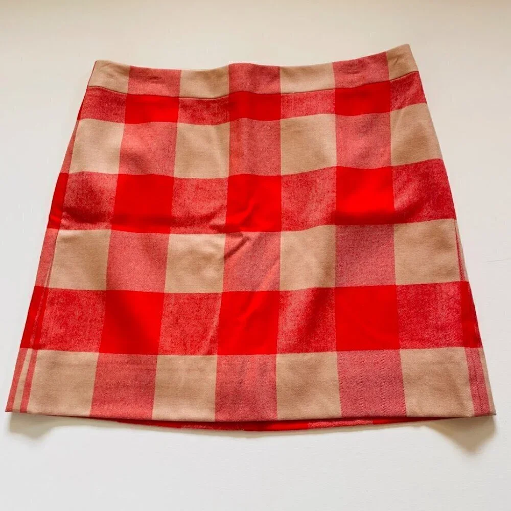NWT J. Crew Wool Pumpkin Spice Skirt Buffalo Plaid Fall Classic Sweater Holiday